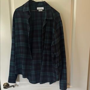 Green and Black Plaid Button-Up Shirt